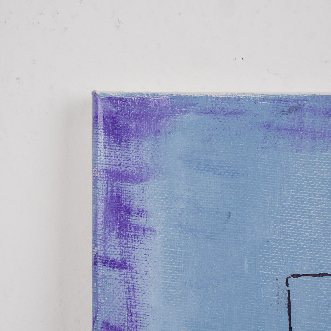 Schilderij geometrisch vrouwengezicht in licht blauw, paars en oranje – JP Terryn (2021) – 21 x 30 cm