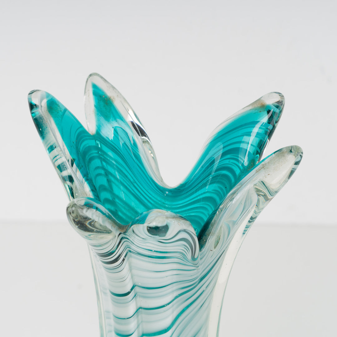 Retro glass vase – Elegance in white and apple blue sea green