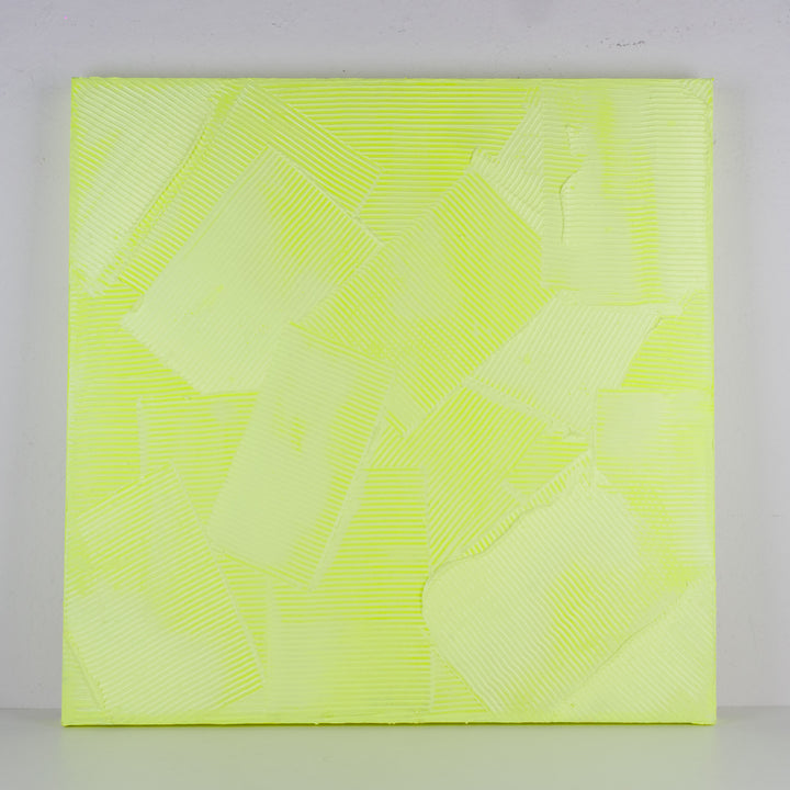 Fluorescerend Geel Reliëfschilderij van Sarah Schwazl (2008) – 80 × 81 cm