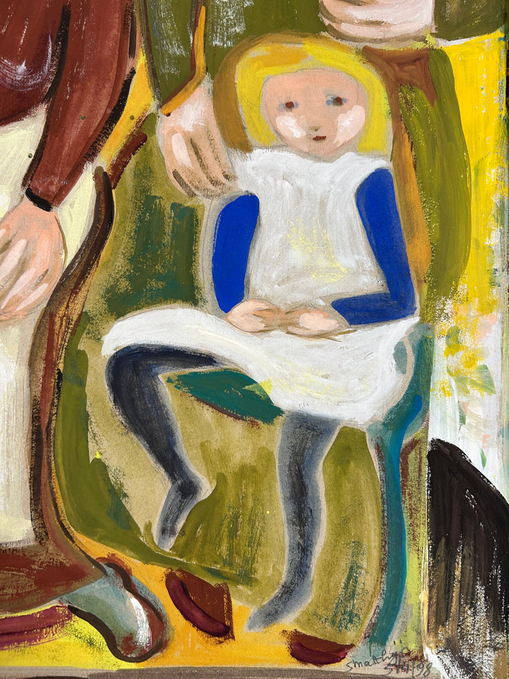 Expressief schilderij ‘Familie in Harmonie’ – S. Matthijs (1998) / 52x42x2cm