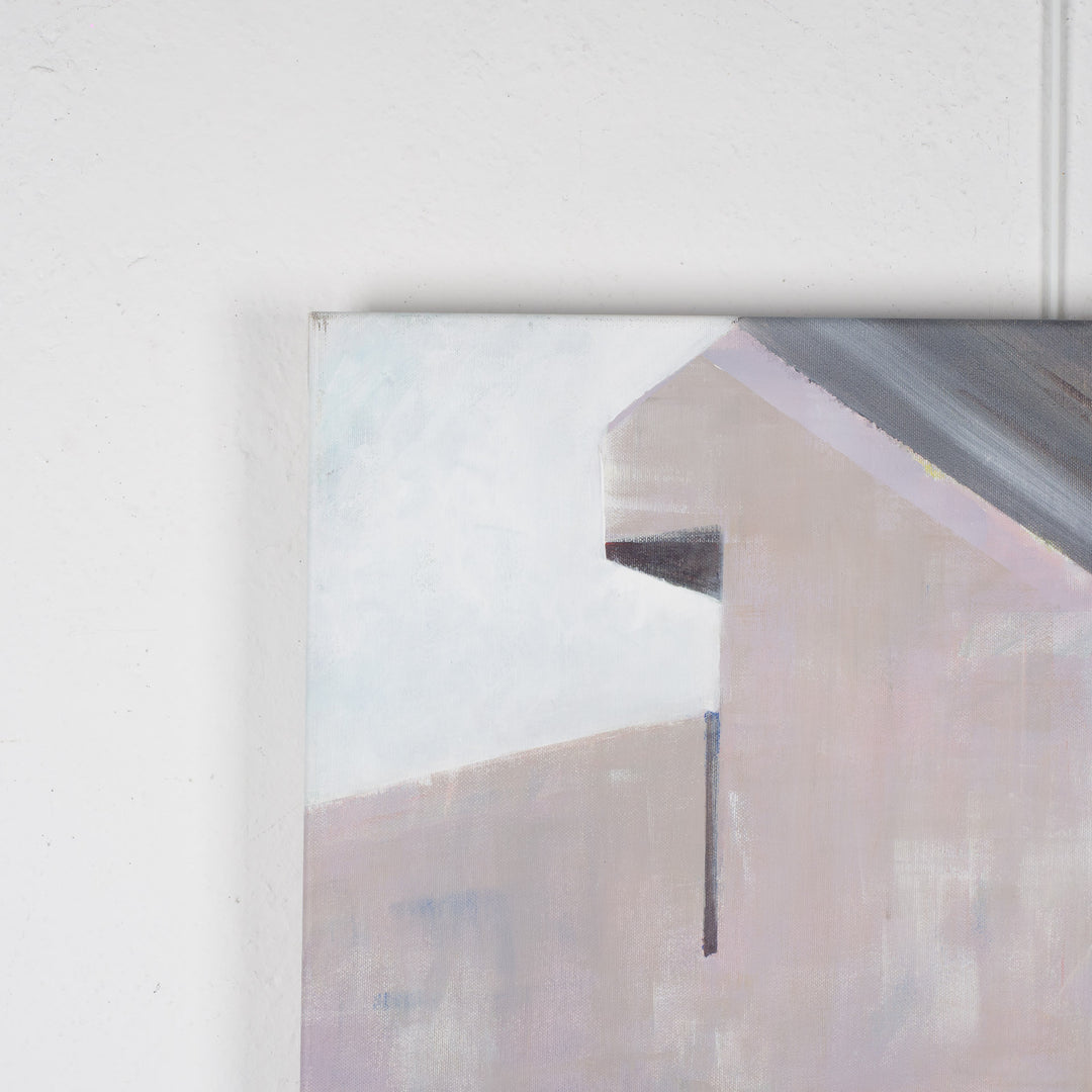 Painting by Rita Pollet – man looking through the window in soft pastel shades