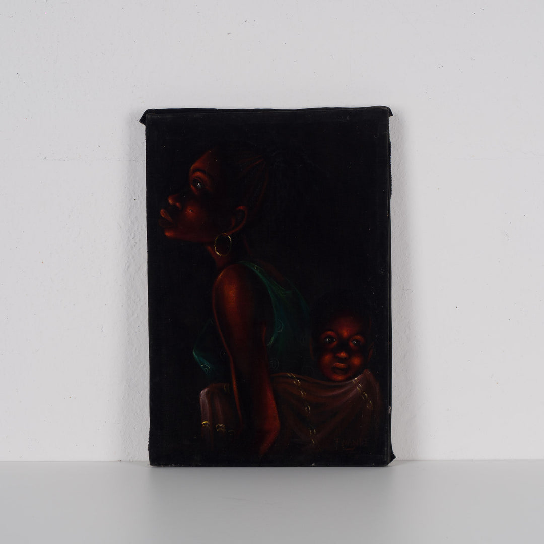 Painting of a black woman with a child on her back