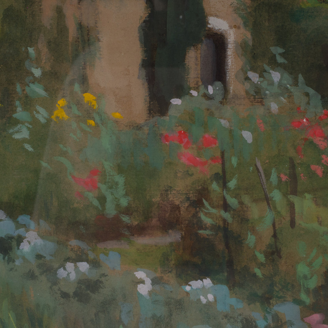 Painting of a southern house in a flower field by Emile Wegelin (1875-1962)