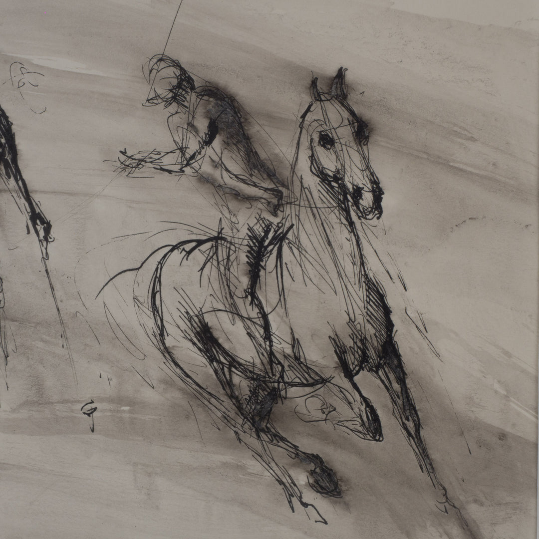 Drawing of polo players by Roland Devolder