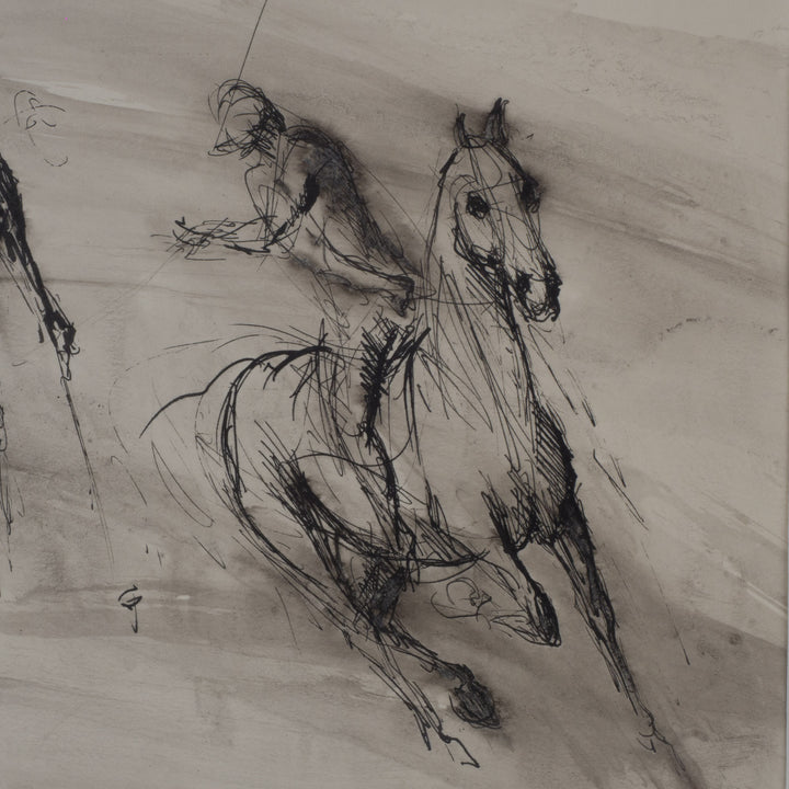 Drawing of polo players by Roland Devolder