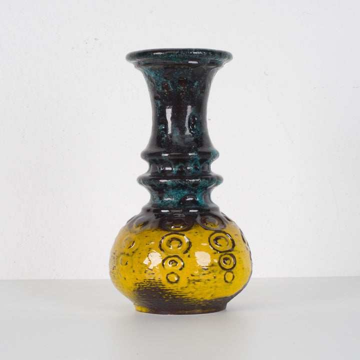 Zeldzame vintage West-Germany vaas Carstens Keramik – oker en groen met bollen