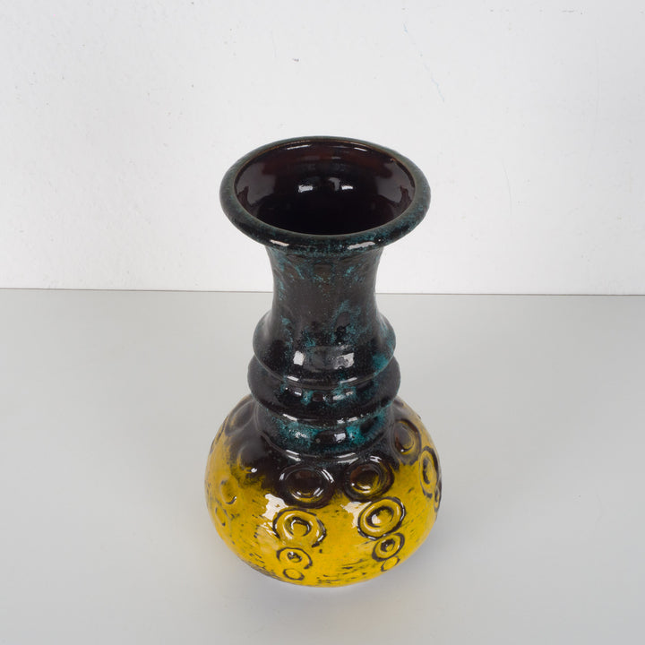 Zeldzame vintage West-Germany vaas Carstens Keramik – oker en groen met bollen