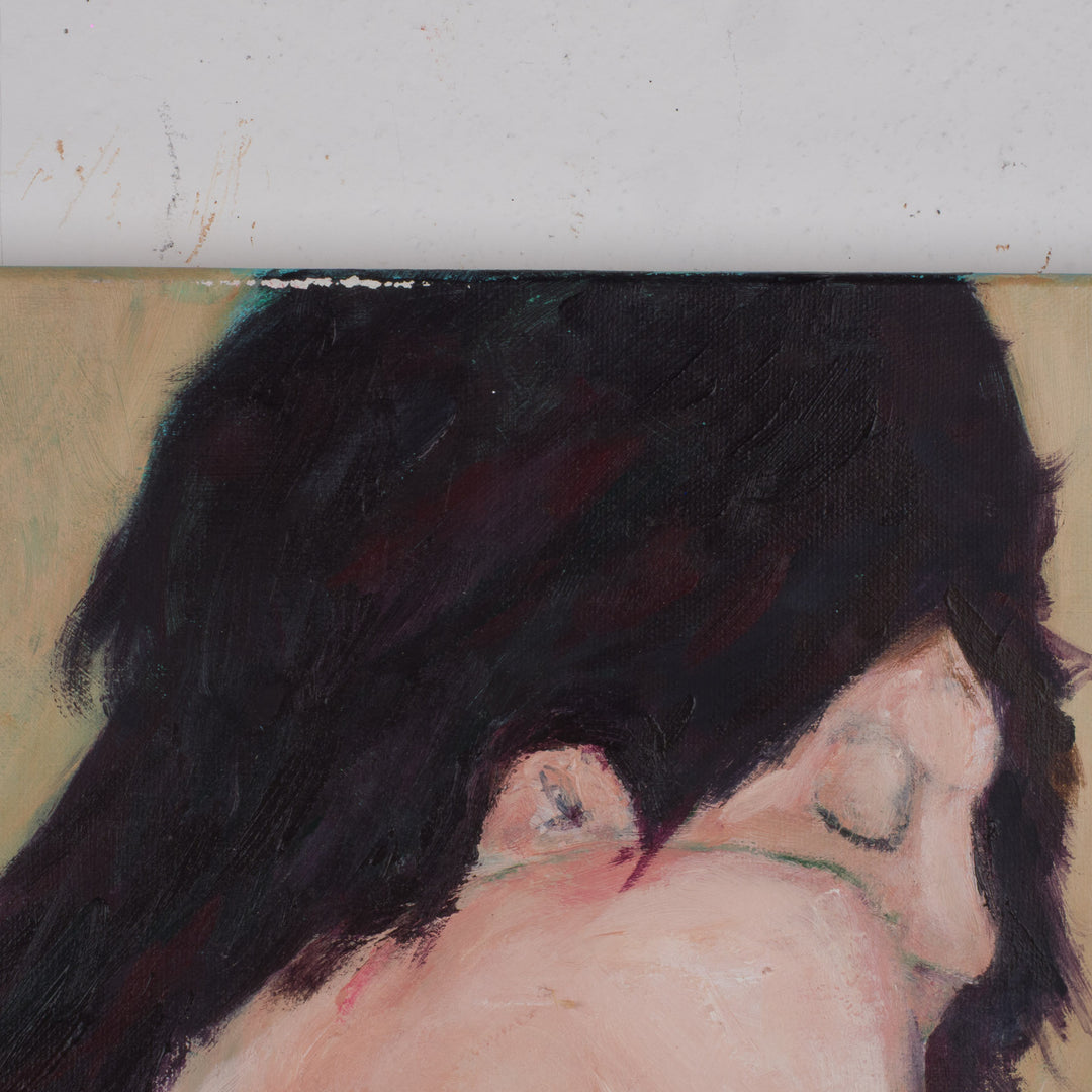 Beautiful painting of a nude woman – soft green and pink tones