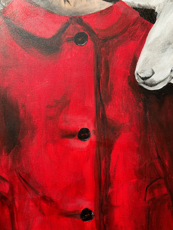 Atelier S – La Fille au Manteau Rouge | Meisje tussen de Schapen – Schilderij 60 x 80 x 4 cm