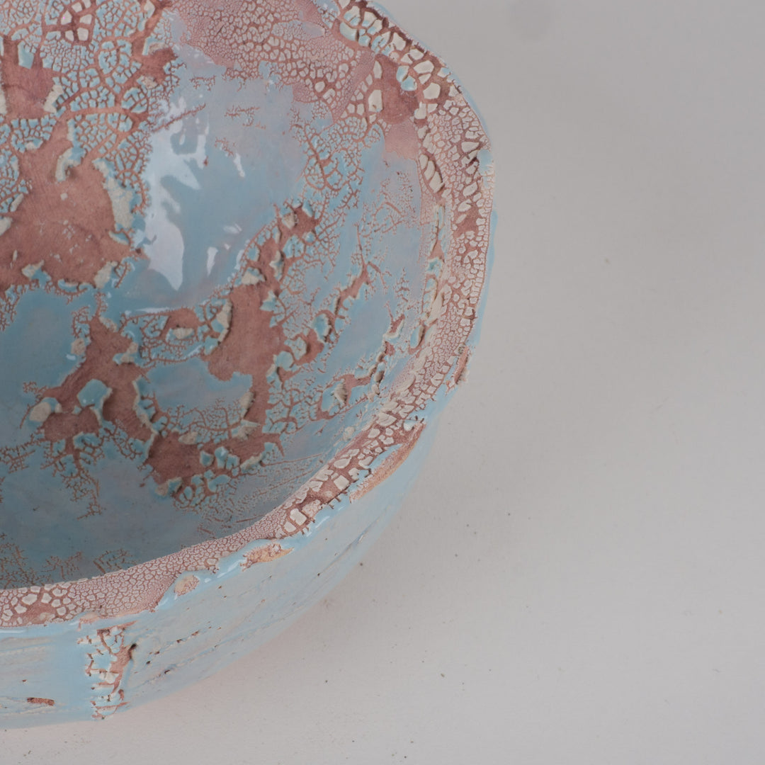 Handgemaakt keramisch potje blauw – uniek decoratief schaaltje in keramiek /13,3 x 13 x 6,5 cm