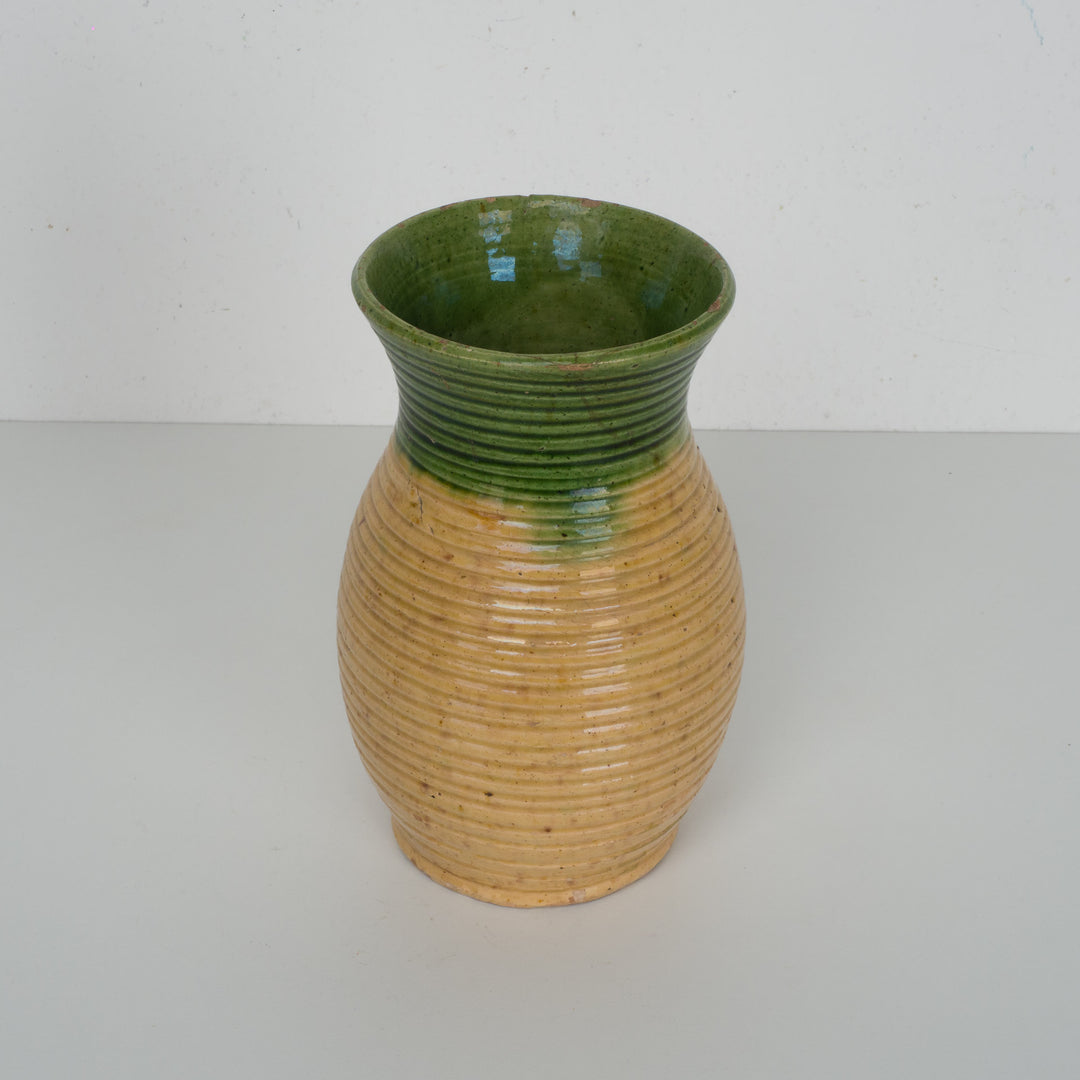 Ceramic glazed vase in green and yellow