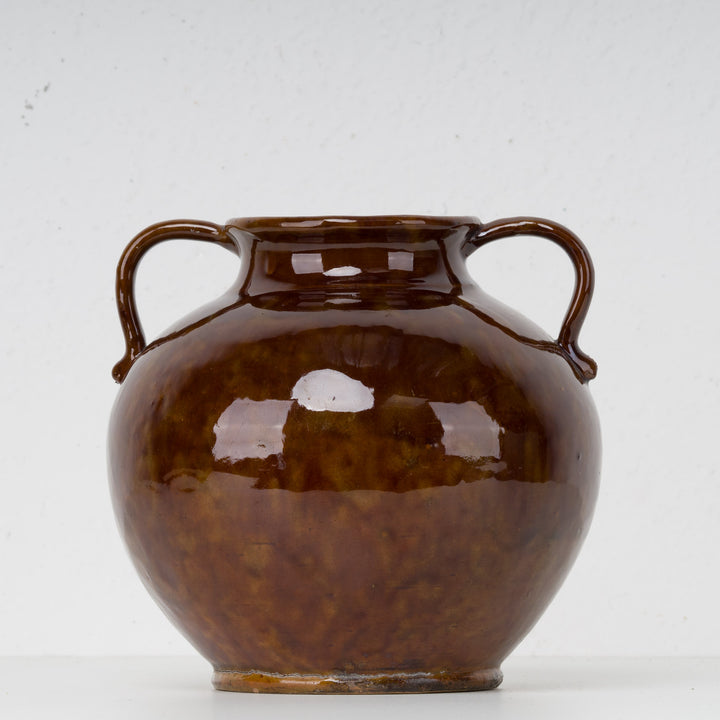 Keramische vaas R. Gery – Bruin geglazuurd aardewerk – 19x19x19 cm