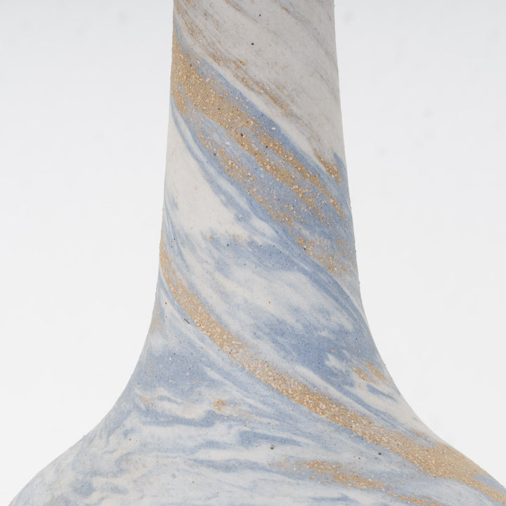 1980s vase in stoneware with soft blue swirl