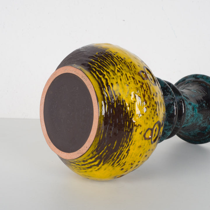 Zeldzame vintage West-Germany vaas Carstens Keramik – oker en groen met bollen