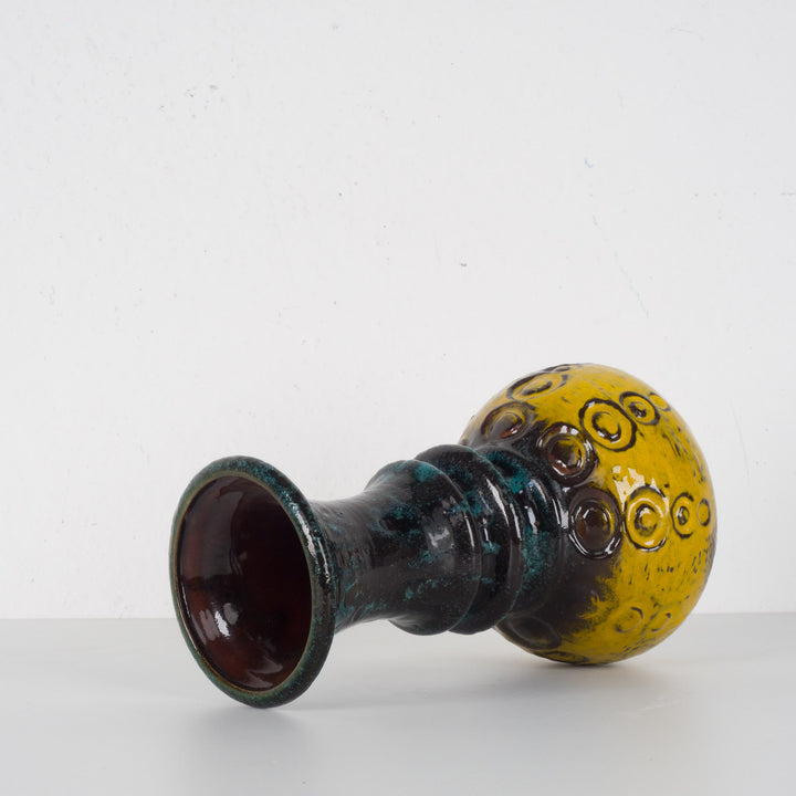 Zeldzame vintage West-Germany vaas Carstens Keramik – oker en groen met bollen