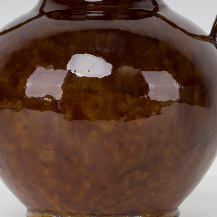 Keramische vaas R. Gery – Bruin geglazuurd aardewerk – 19x19x19 cm