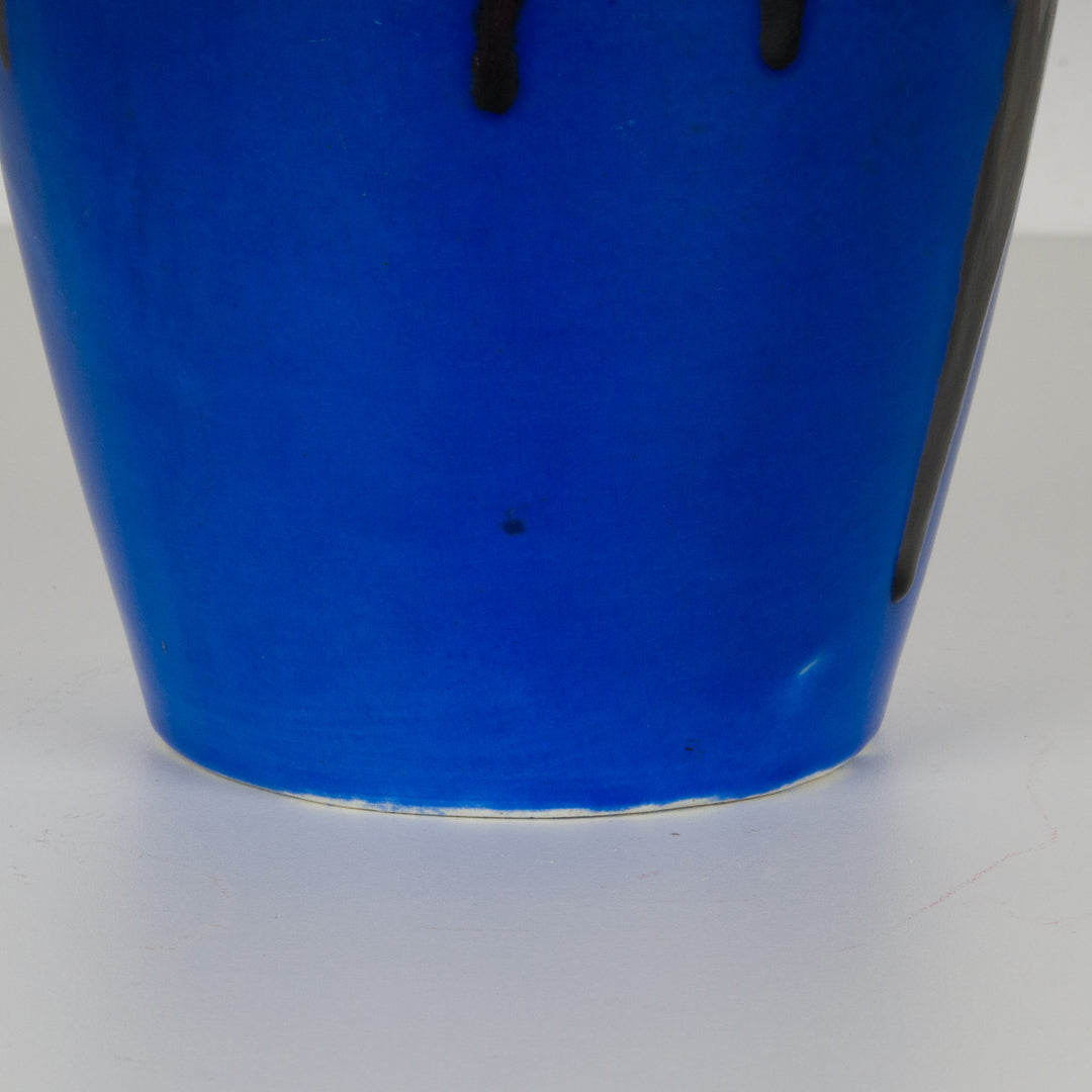 Koningsblauwe keramische vaas met druipglazuur – gesigneerd ‘79’ – 31 cm