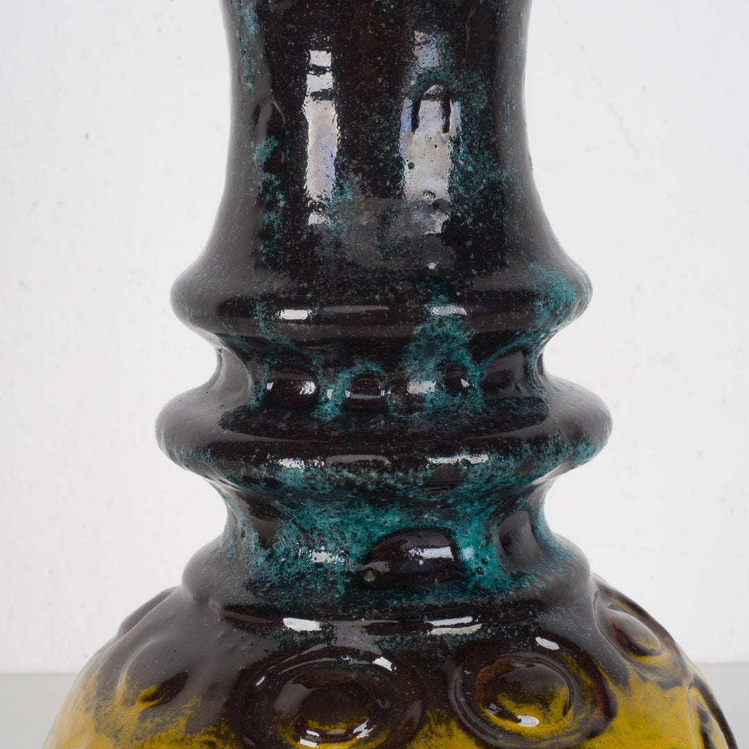 Zeldzame vintage West-Germany vaas Carstens Keramik – oker en groen met bollen