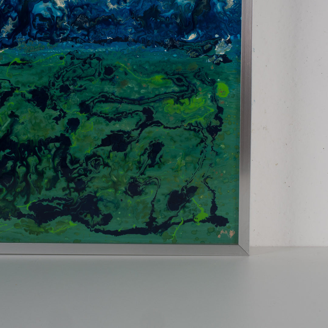 Vintage schilderij met glazuur – abstract kleurrijk schilderij van een ondergaande zon