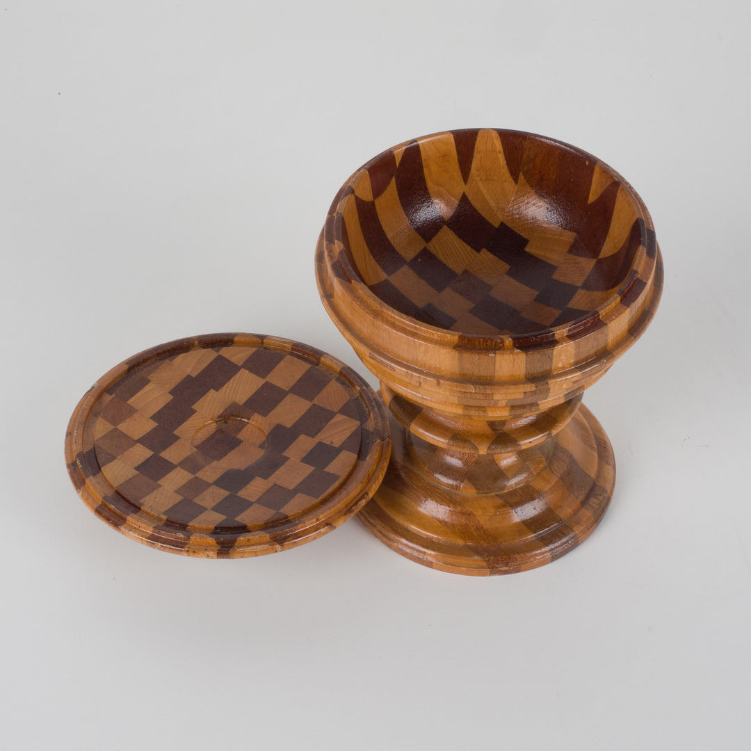 Houten dekselpotje in marquetterie – 13x13x7 cm