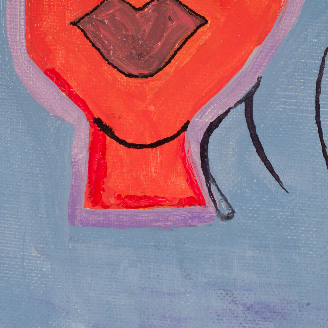 Schilderij geometrisch vrouwengezicht in licht blauw, paars en oranje – JP Terryn (2021) – 21 x 30 cm