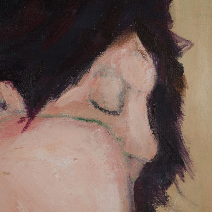 Beautiful painting of a nude woman – soft green and pink tones