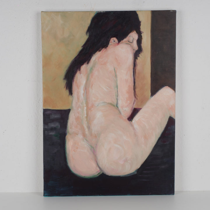 Beautiful painting of a nude woman – soft green and pink tones