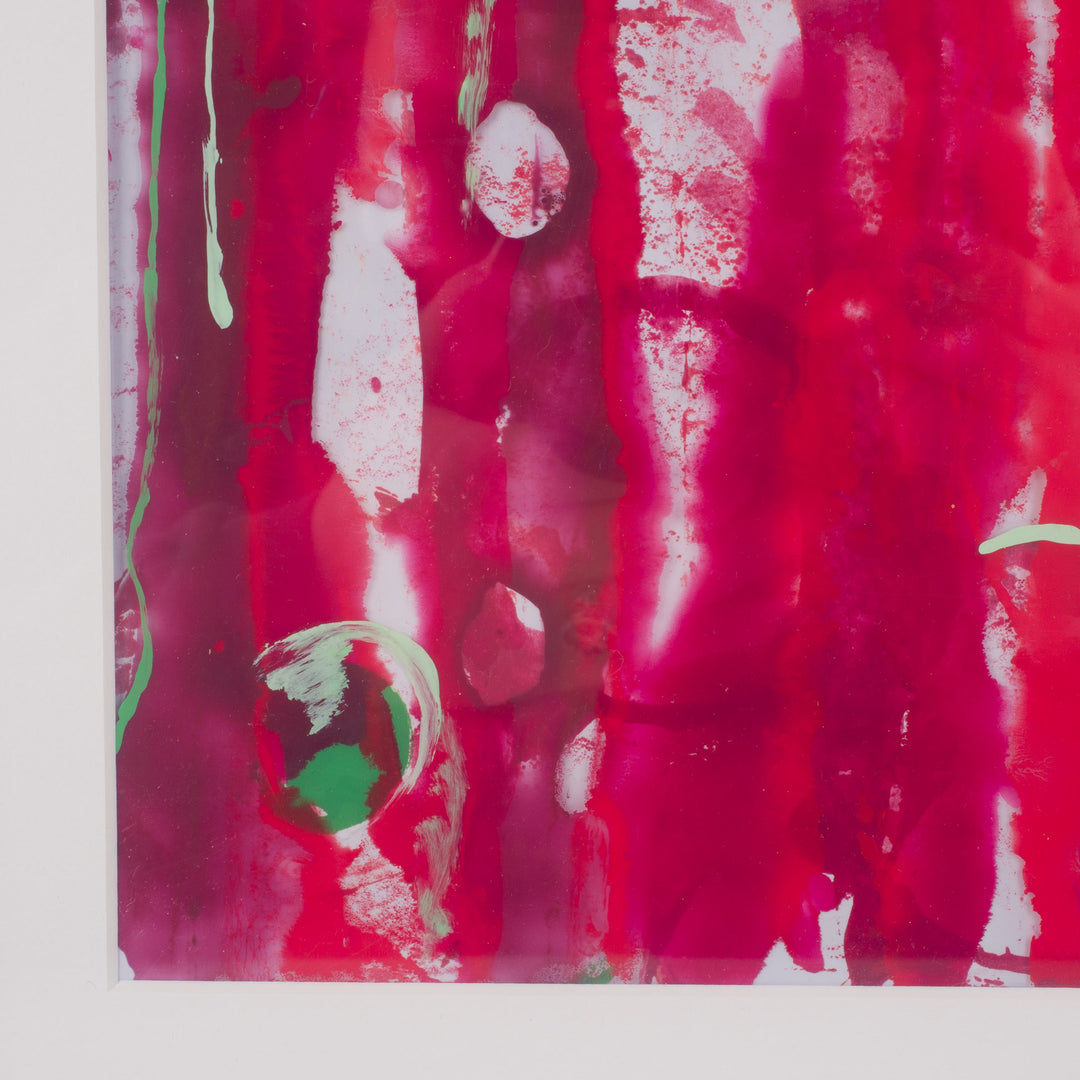 Hedendaags rood gelaagd schilderij op Mica – Hilde Deceuninck