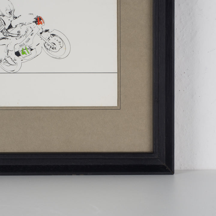 80s drawing of motocrosser by Gyda – on dibond – 37.5x42.5x3 cm