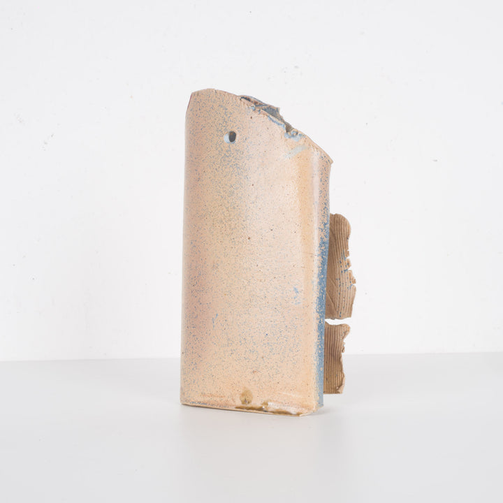 Handmade narrow ceramic vase – light blue and beige, hanging