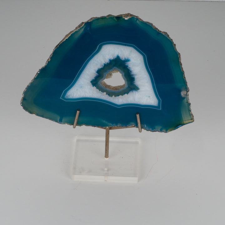 Blue agate stone on pedestal