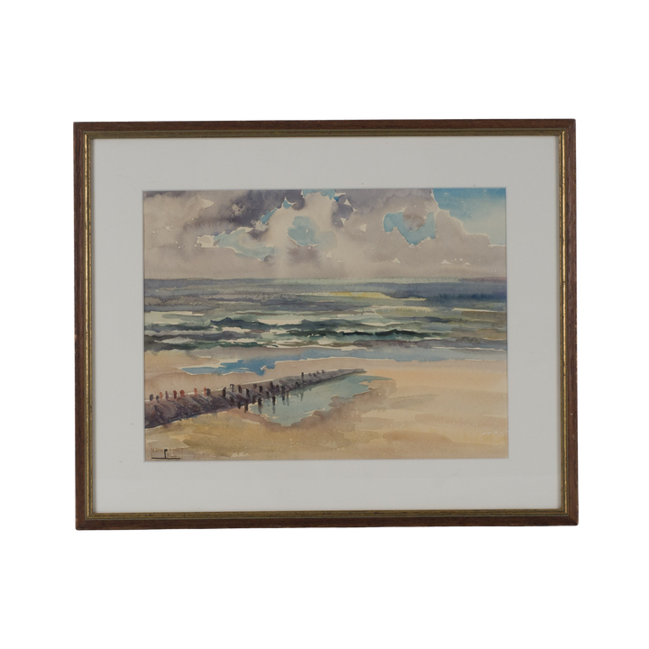 Beautiful watercolor of sea and beach, signed: N. Depondt