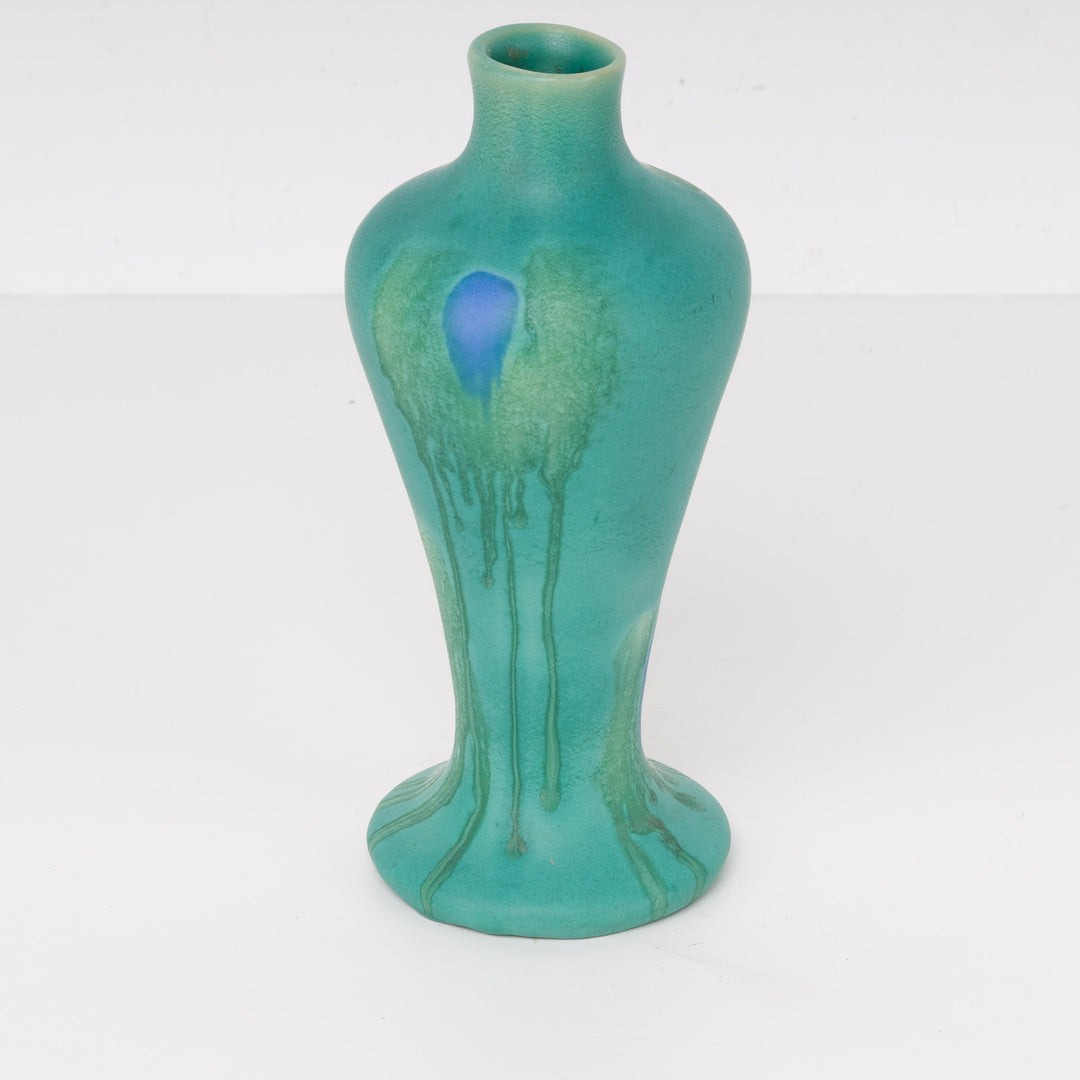 Green art deco vase with drip glaze