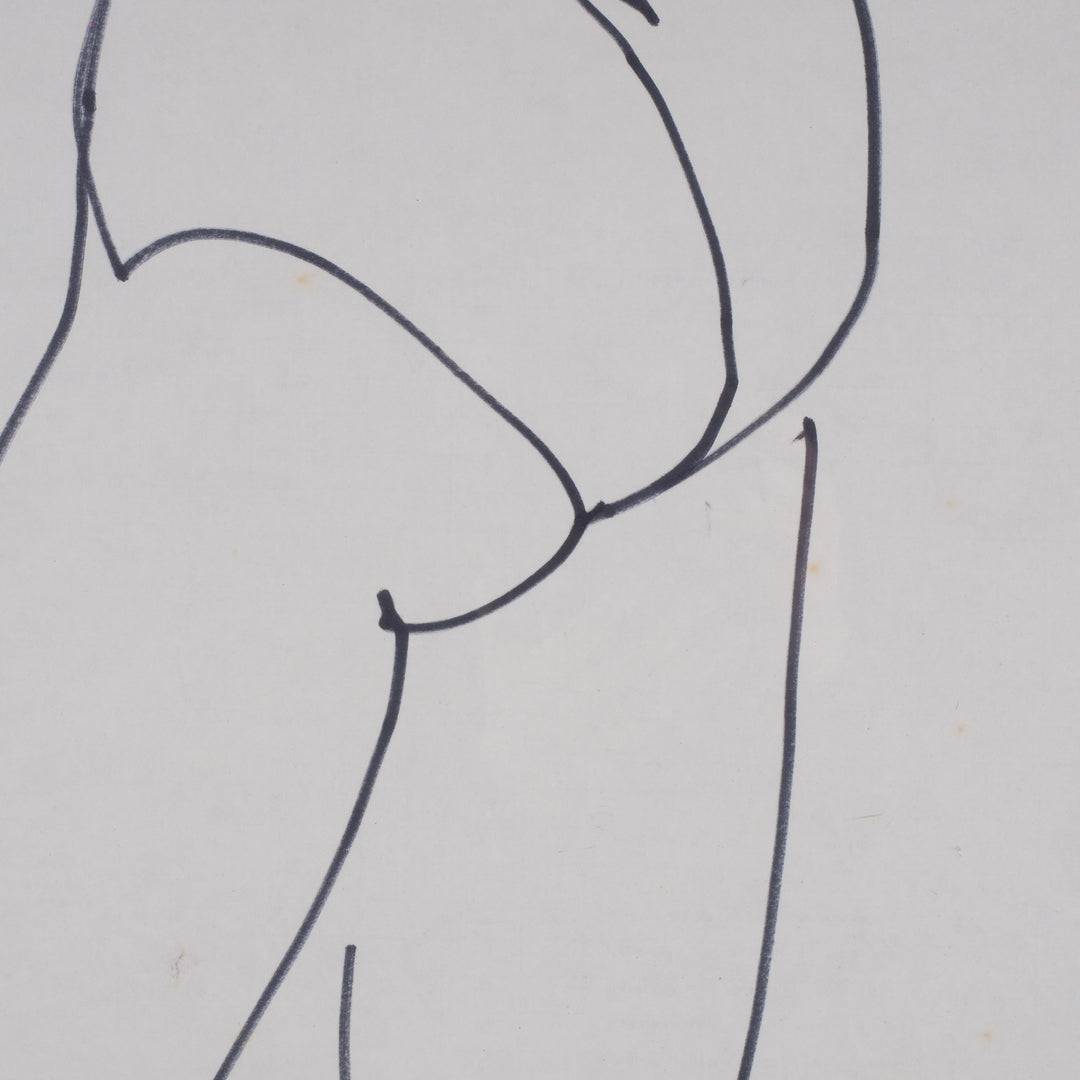 Elegant black and white drawing – Back of nude lady Livia Canestraro (1936-)