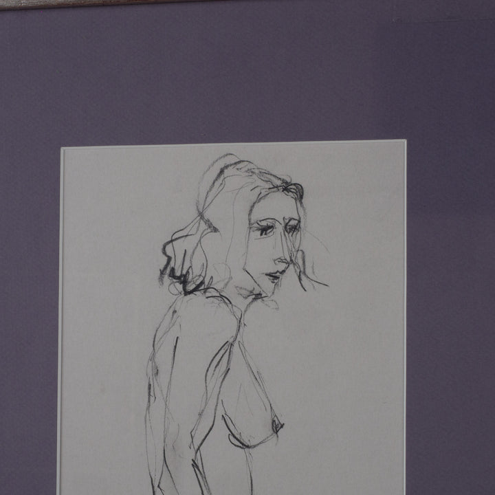 Elegant black drawing by Annemie Einhaus (1995) of a naked woman