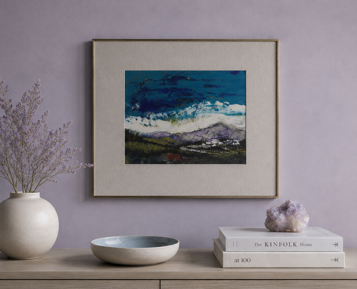 Abstracte harmonie in blauw, paars en wit – De Smedt /  61 x 51 x 1,5 cm