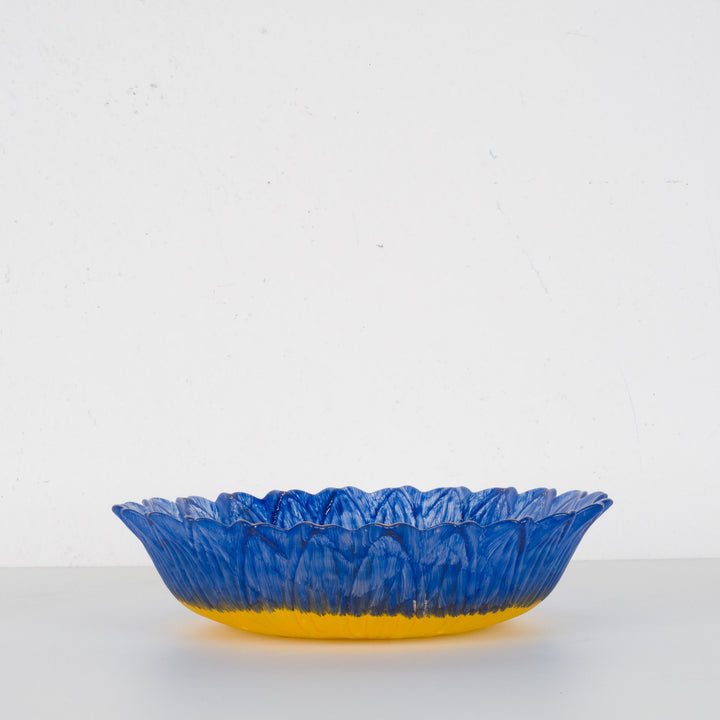 Hand-painted glass bowl in yellow and blue – art with a soul