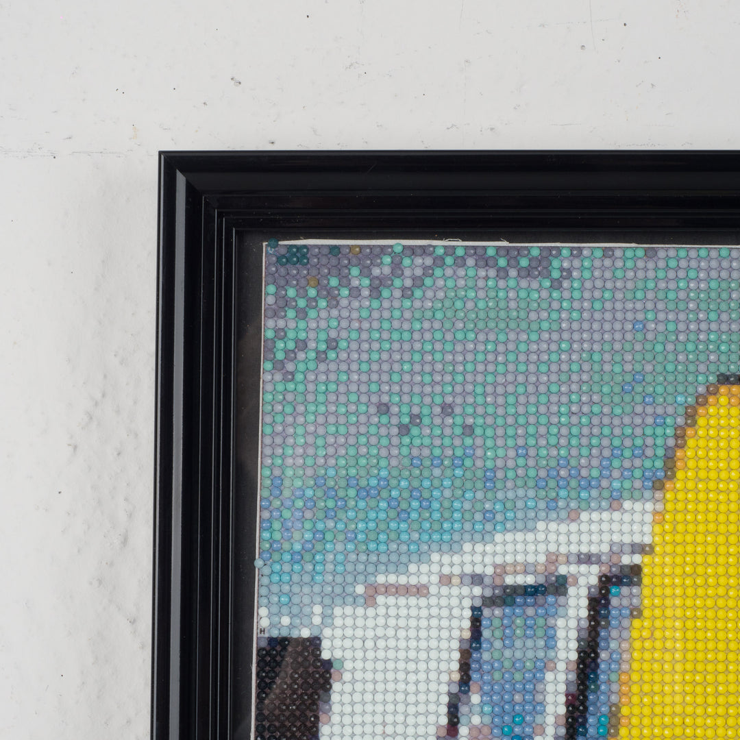 Unique painting in iron-on beads – Volkswagen T1 bus in blue and yellow