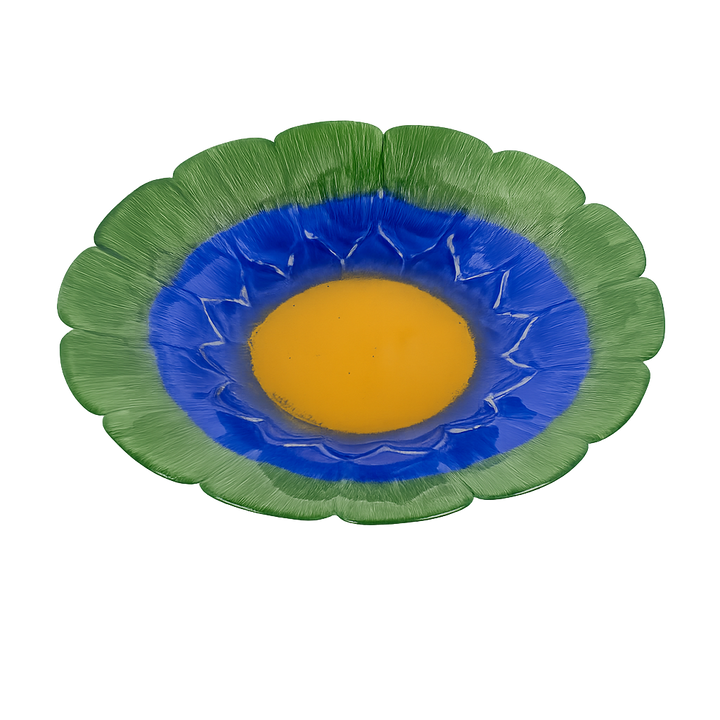 Handgeschilderde glazen schaal – kleurrijke decoratieve schaal / 30x30x4,5cm