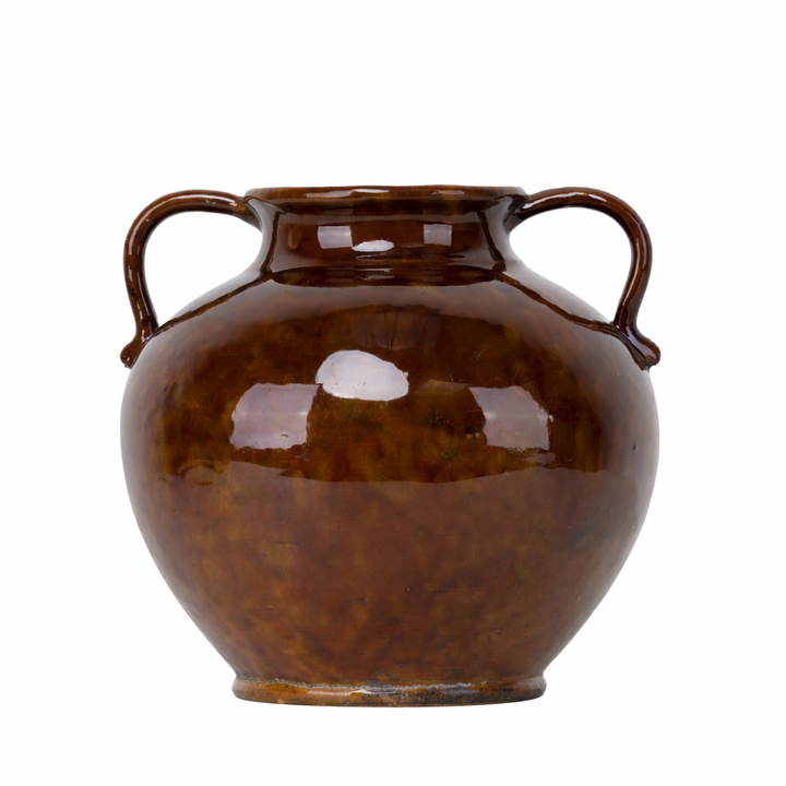 Keramische vaas R. Gery – Bruin geglazuurd aardewerk – 19x19x19 cm