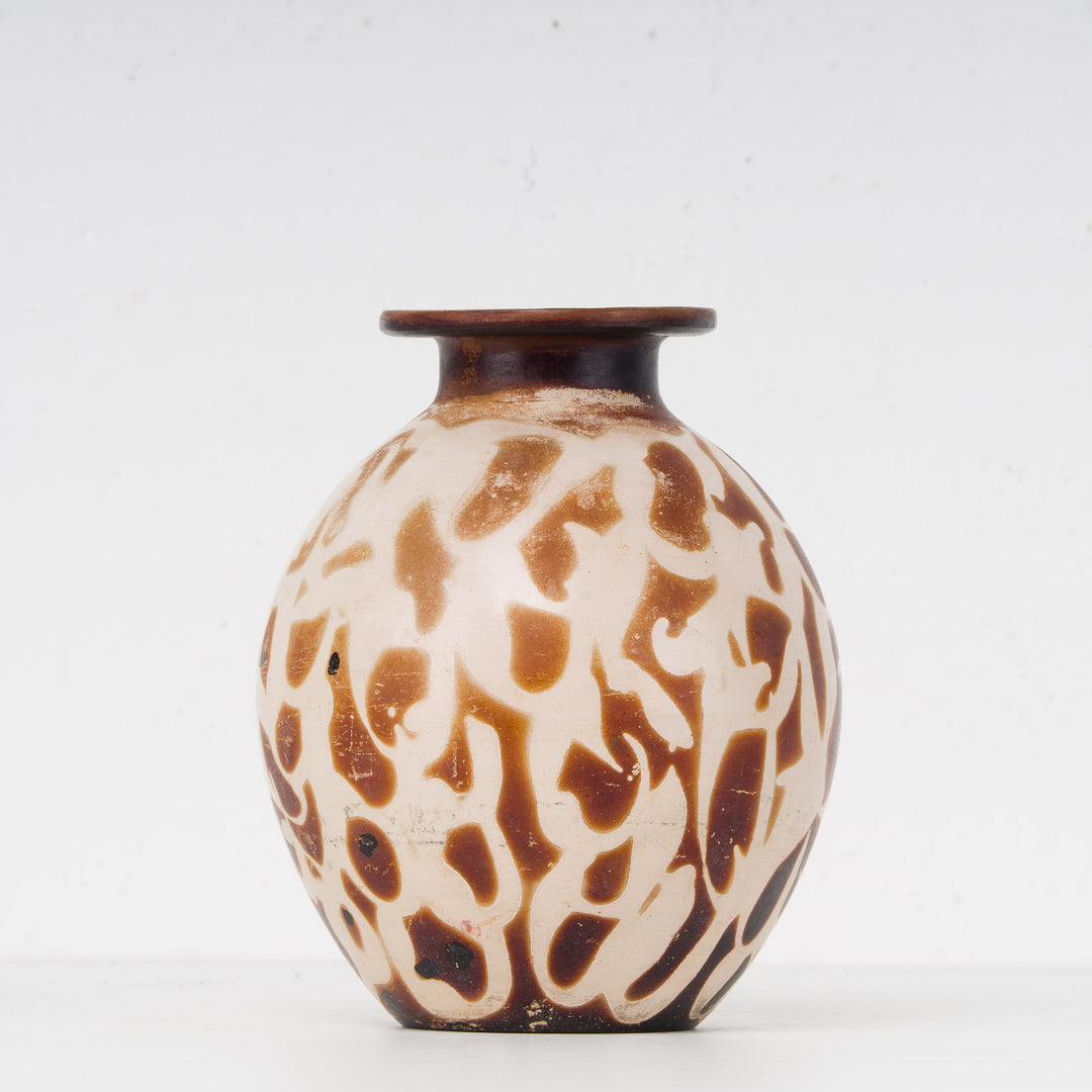 Brown Metal Spherical Vase with Tiger Motif – Authentic and Charming