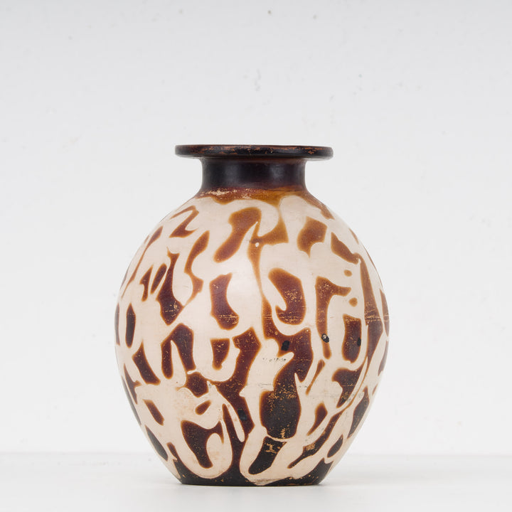 Brown Metal Spherical Vase with Tiger Motif – Authentic and Charming