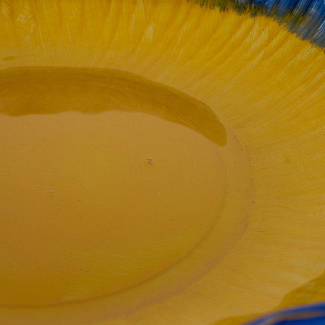 Hand-painted glass bowl in yellow and blue – art with a soul