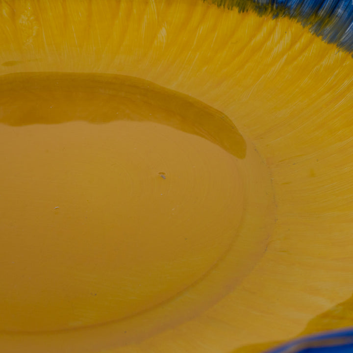 Hand-painted glass bowl in yellow and blue – art with a soul