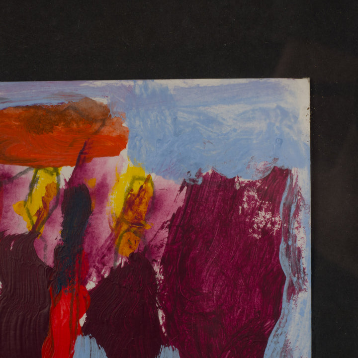 Contemporary abstract colorful gouache in blue, red and yellow