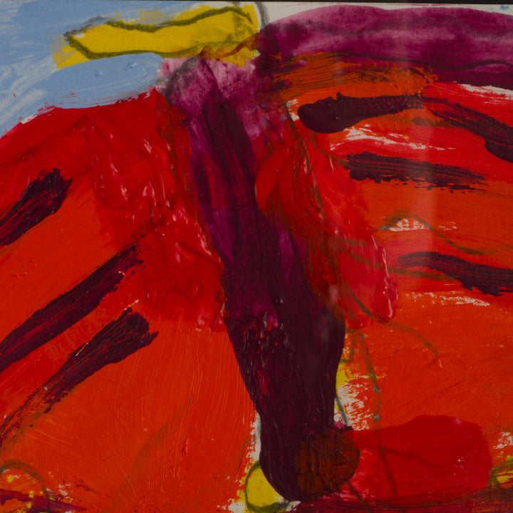 Contemporary abstract colorful gouache in blue, red and yellow