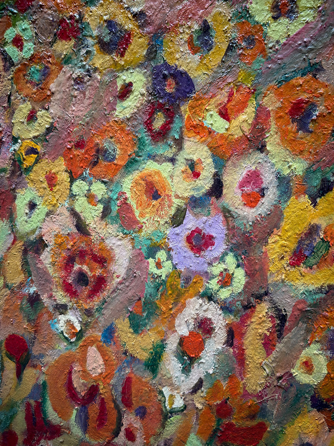 Expressief Bloemenveld in Olieverf – Gesigneerd – 80 x 70 x 1,5 cm