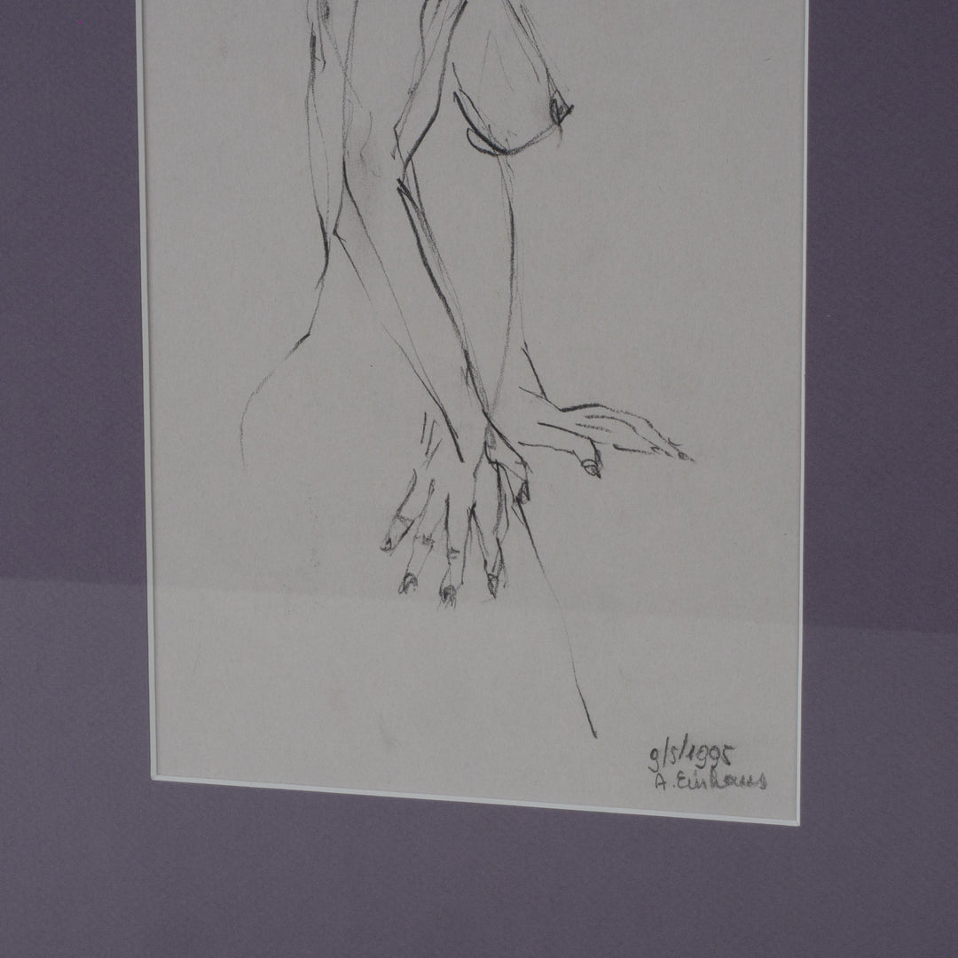 Elegant black drawing by Annemie Einhaus (1995) of a naked woman
