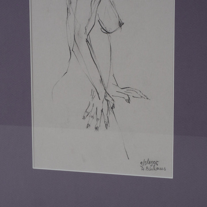 Elegant black drawing by Annemie Einhaus (1995) of a naked woman