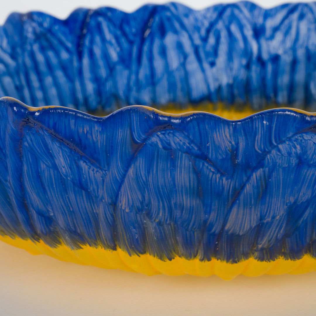 Hand-painted glass bowl in yellow and blue – art with a soul